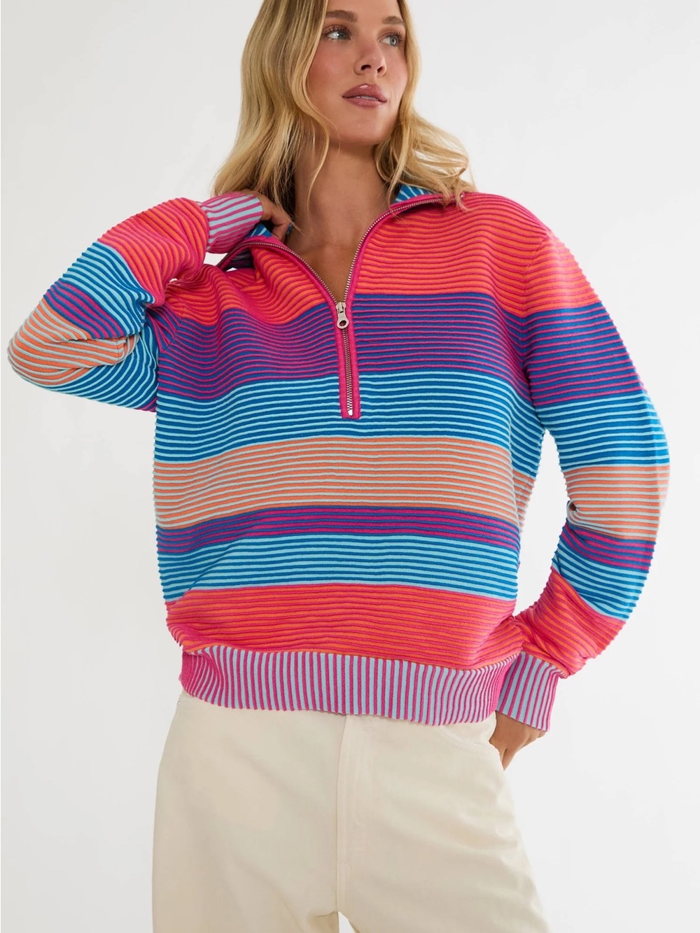 Beach Riot Lainey Sweater Vibrant Volley Stripe